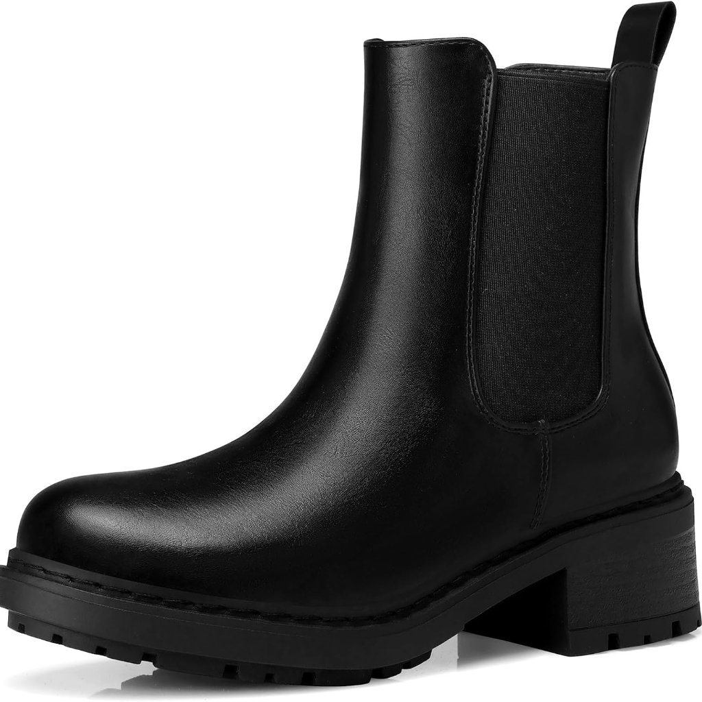 Women's Faux Leather Chelsea Boots - Slip-On Chunky Heel Platform Booties